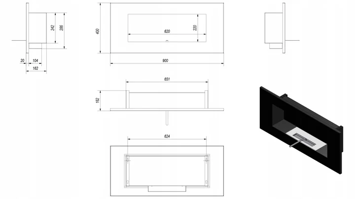 Biokominek wiszący Delta2 Horizontal